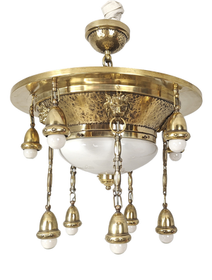 Art Nouveau Ceiling Lamp with Lion Heads, 1900s