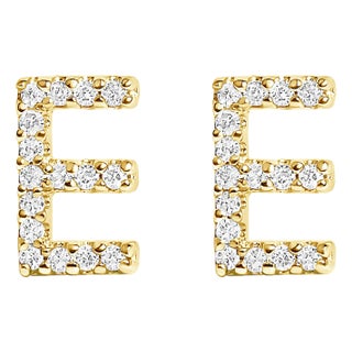 10K Yellow Gold 1/10 Cttw Diamond 'E' Initial Stud Earring For Sale