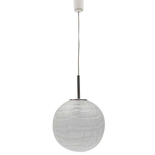 Large Ice Glass Ball Pendant Lamp from Doria Leuchten, Germany, 1960s For Sale