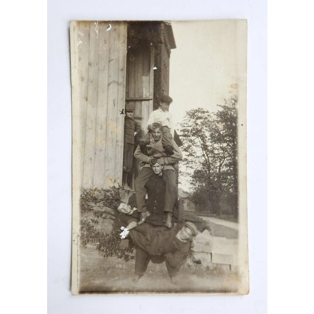 Antique Farm Boys Human Pyramid Tower Photograph For Sale - Image 4 of 5