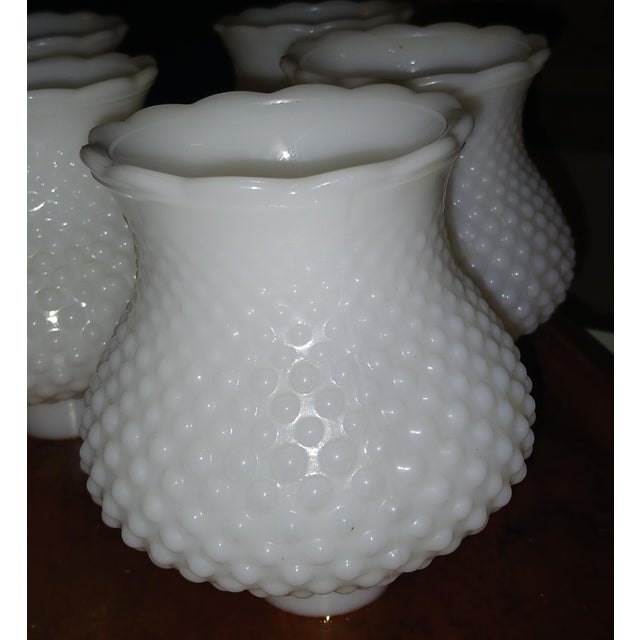 1950s Vintage Hobnail Milk Glass Chandelier or Sconce Shades, Set of 5 For Sale - Image 5 of 12