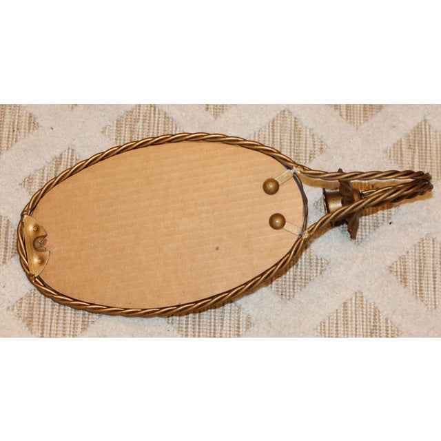 Vintage Hollywood Regency Oval Mirrored Gold Rope Candle Sconce For Sale - Image 6 of 6