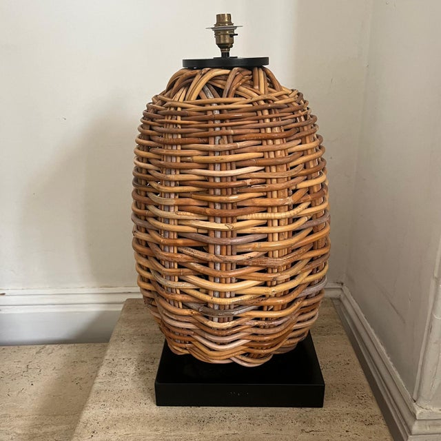 Large Vintage Wicker Table Lamp For Sale - Image 6 of 8
