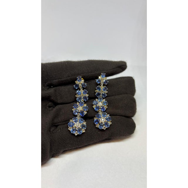 Natural Blue Sapphire 17.15cts & Diamond 2.21cts Earring in 14k Gold For Sale - Image 4 of 8