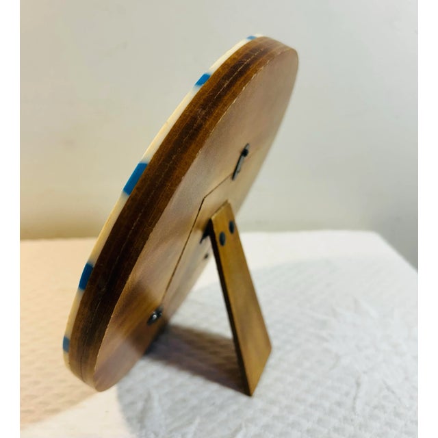 Vintage Jonathon Adler Art Deco Style Blue & White Small Round Tabletop Picture Frame For Sale - Image 9 of 9
