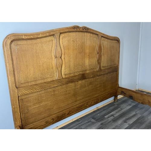Vintage French Louis XVI King Size Bed Frame in Oak with Carved Headboard For Sale - Image 12 of 14