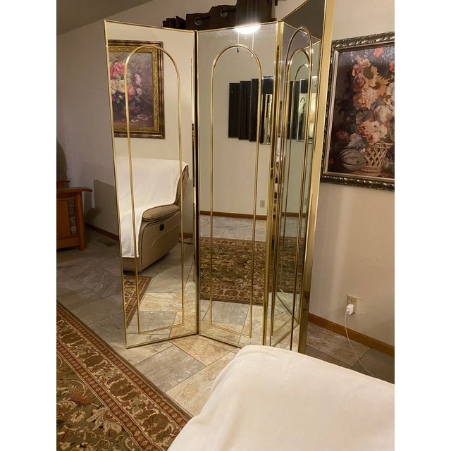 Mid-Century Modern Tri-Panel Dual-Sided Full Length Mirror For Sale - Image 6 of 11