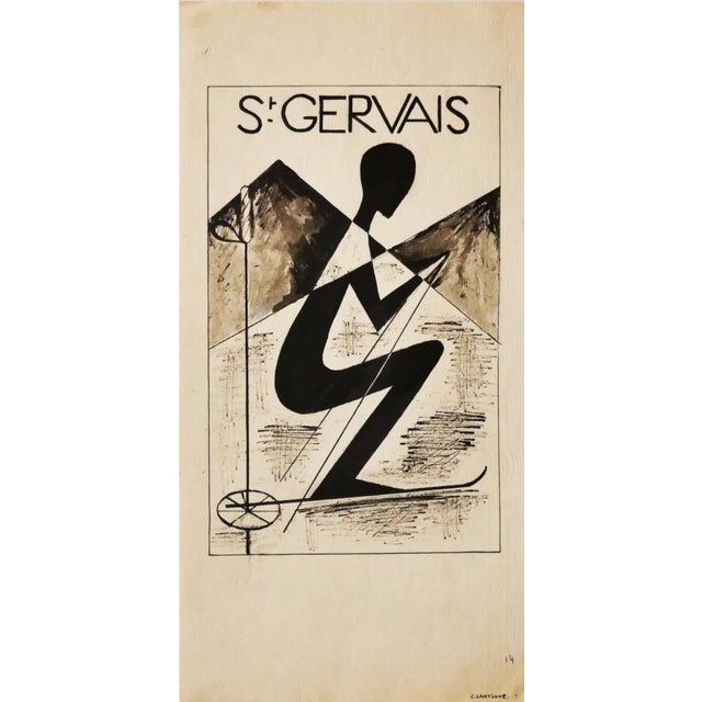St. Gervais is an original drawing in mixed media: watercolor and China ink on paper, realized by the French Artist C....