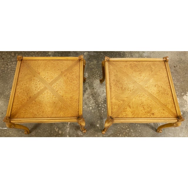 Mid 20th Century Vintage French Provincial Tables With Burlwood Inlay, a Pair For Sale - Image 5 of 10