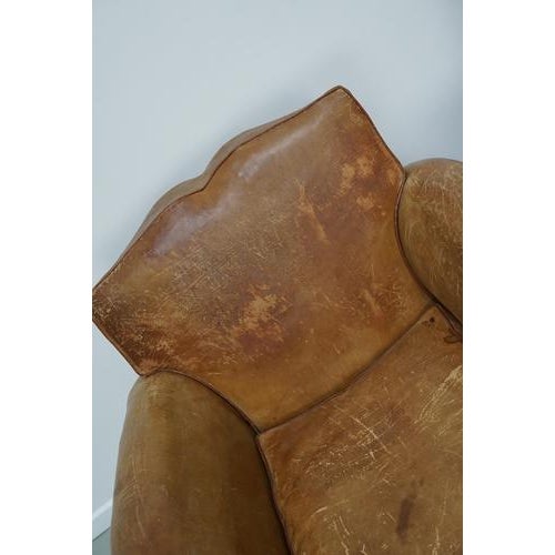 Animal Skin French Cognac Moustache Back Leather Club Chairs, 1940s, Set of 2 For Sale - Image 7 of 18