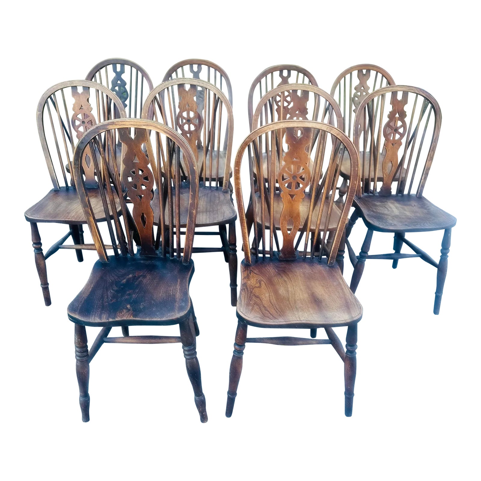 Set of Ten Antique Wheel Back Windsor Chairs | Chairish