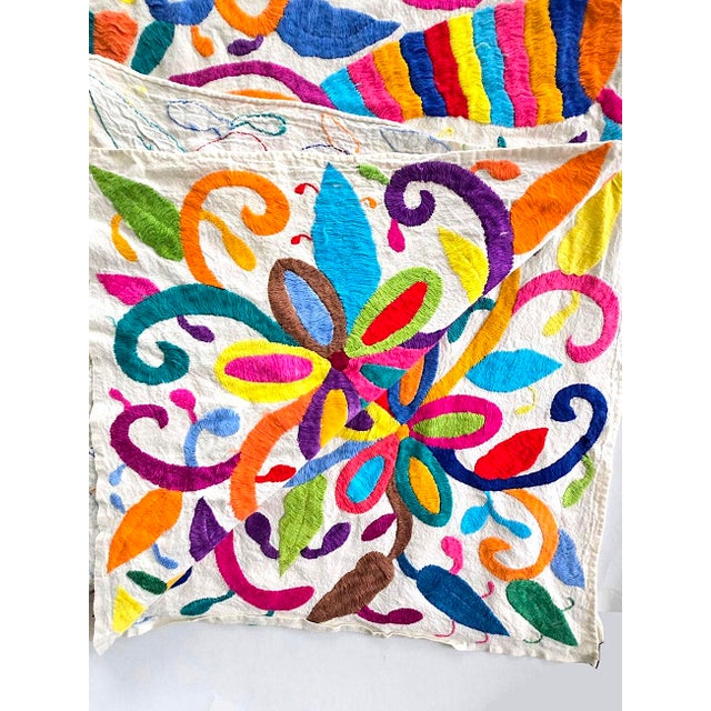 Vintage Mexican Otomi Hand Embroidered Textile Coverlet/Wall Hanging For Sale - Image 14 of 15