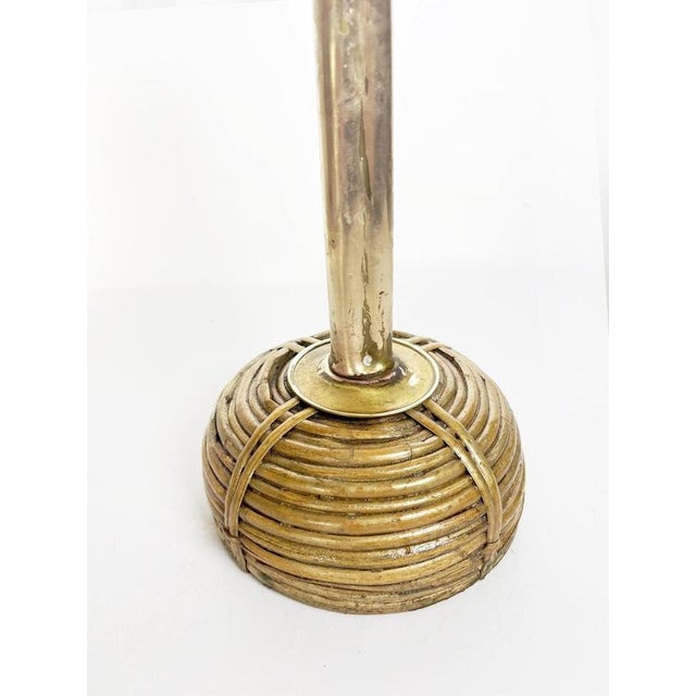 Gae Aulenti Large Brass and Rattan Candleholder in the style of Gae Aulenti, France, 1970s For Sale - Image 4 of 12