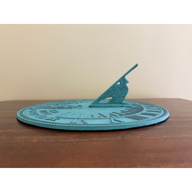 Vintage English Country Iron Verdigris Garden Sundial "Grow Old Along With Me" For Sale In South Bend - Image 6 of 7
