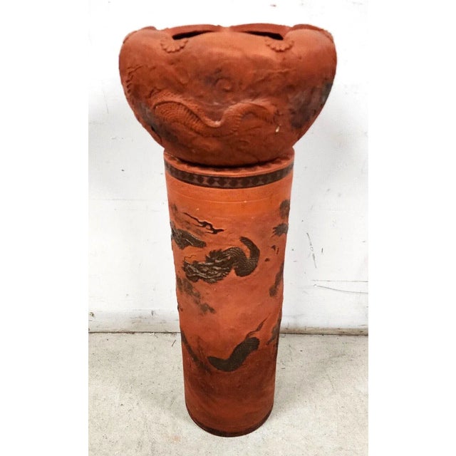 Sculpture Materials Antique Japanese Tokoname Meiji Redware Pottery Plant Stand For Sale - Image 7 of 13