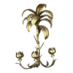 Vintage Regency Gilt Palm Wall Candle Sconce