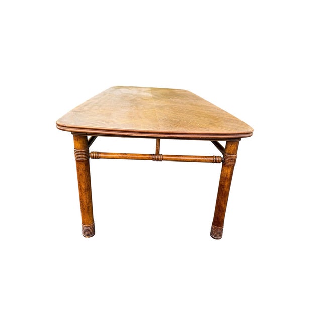 Vintage Faux Bamboo Fruitwood Cocktail Table With Geometric Veneer Top For Sale In Buffalo - Image 6 of 9