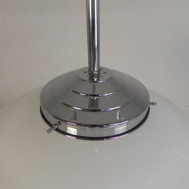 Silver Art Deco Pendant Lamp with White Glass Shade, 1930s For Sale - Image 8 of 18