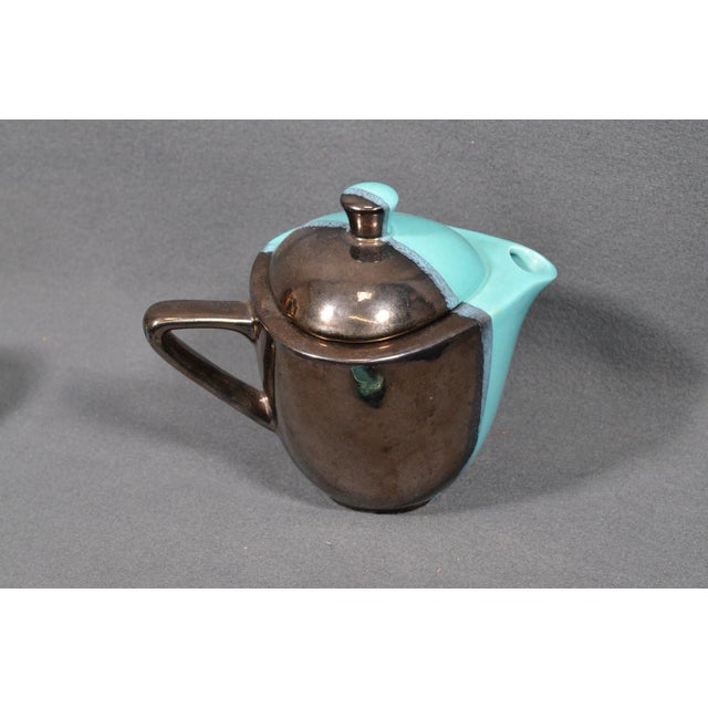 Mid 20th Century Vallauris – Black and Turquoise Blue Faience Coffee Set - 15 pcs For Sale - Image 11 of 18
