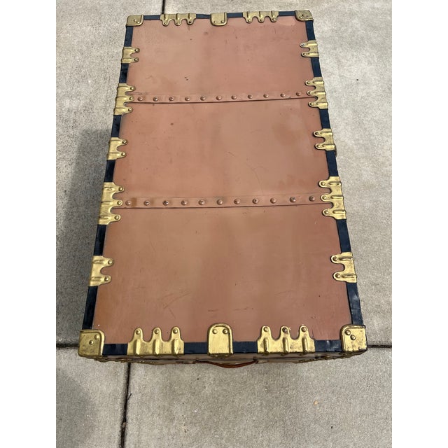 Early 20th Century Early 20th Century Antique Eau Claire Trunk Company Large Wood, Leather, and Gilded Iron Steamer Trunk on Castors With Internal Removable Tray For Sale - Image 5 of 12