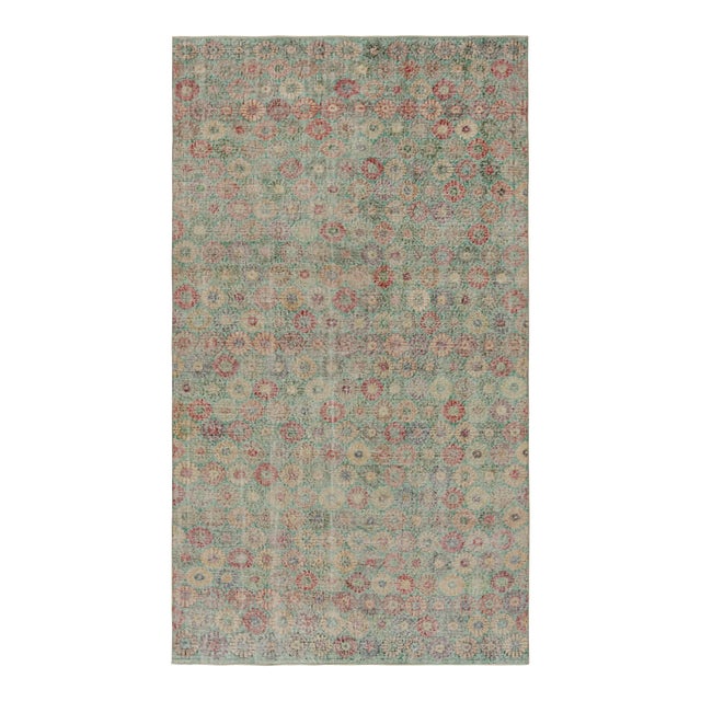 Vintage Zeki Müren Rug in Teal With Colorful Floral Patterns, From Rug & Kilim For Sale