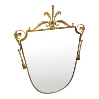 1950s Gio Ponti Style Mid-Century Modern Brass Shield Wall Mirror For Sale