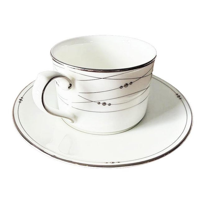 Contemporary 2000s Royal Doulton Precious Platinum Bone China Flat Cups & Saucers - Set of 8 For Sale - Image 3 of 4