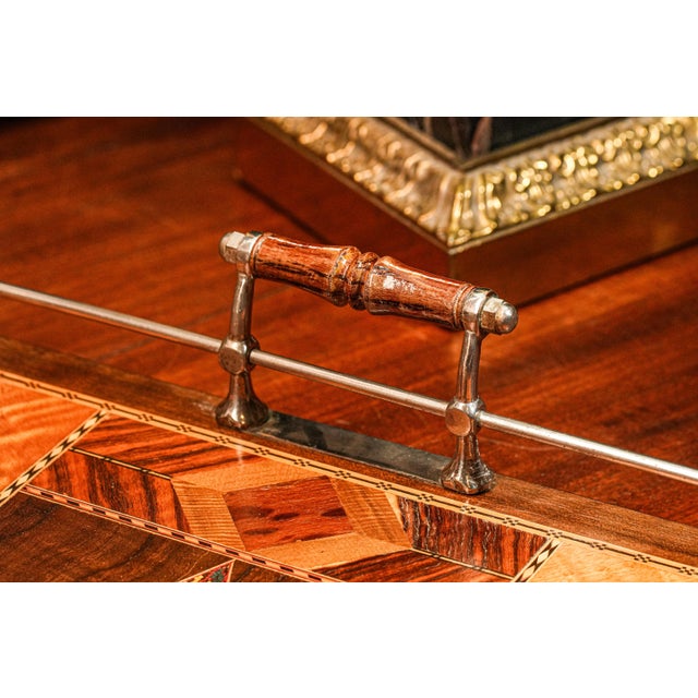 Exceptional High Quality Antique Marquetry Inlaid Wood World War I Militaria Presentation Serving Tray Barware Home Decor For Sale - Image 14 of 15