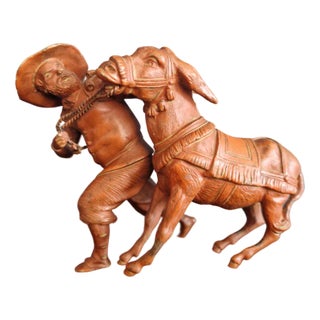 Bronze Man with Stubborn Donkey Figurine, 1920s For Sale