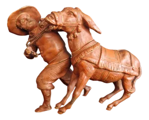 Bronze Man with Stubborn Donkey Figurine, 1920s