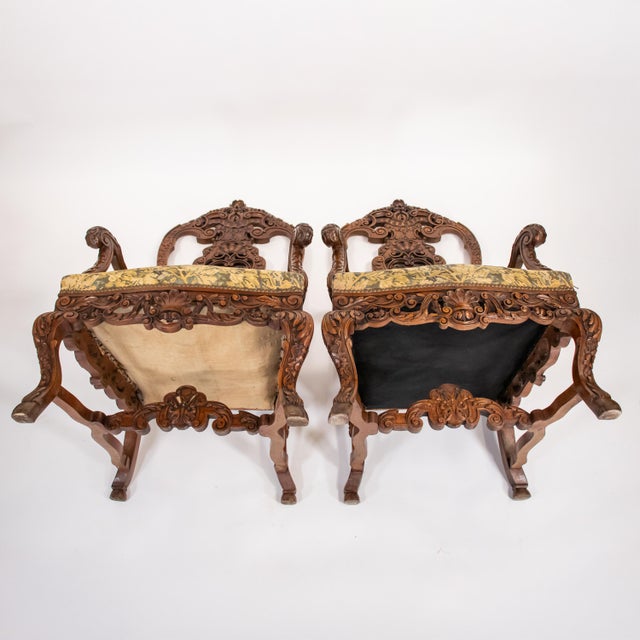 French Pair of Large Late 19th C. French Régence (Louis Xiv/Xv) Revival Hand-Carved Solid Walnut Fauteuil Armchairs/Thrones For Sale - Image 3 of 18