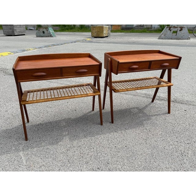 Teak Nightstands with Rattan Shelves by Søren Rasmussen, 1960s, Set of 2 For Sale - Image 4 of 9