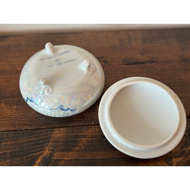 1930s Round Handpainted Vanity Dish With Lid, Signed For Sale - Image 6 of 8