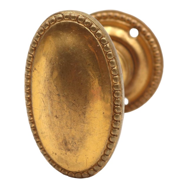Reclaimed Gold Plated Oval Beaded Closet Door Knob For Sale