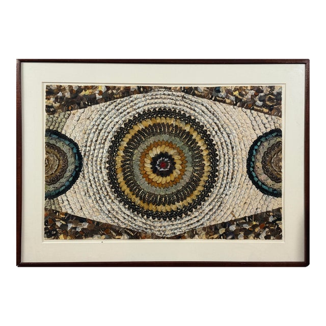 Vintage Abstract Folk Art Collage Composition in Butterfly Wings, Framed For Sale