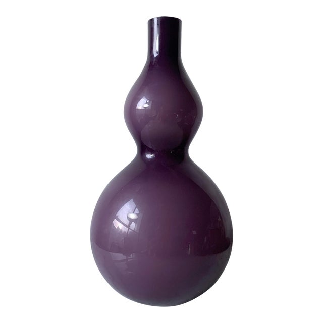 Tall Vintage Aubergine Cased Glass Double Gourd Vase For Sale