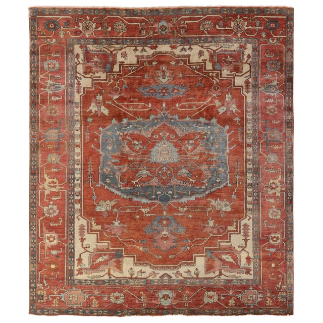 Serapi Hand-Knotted Wool Red Rust Rug - 6'x9' For Sale