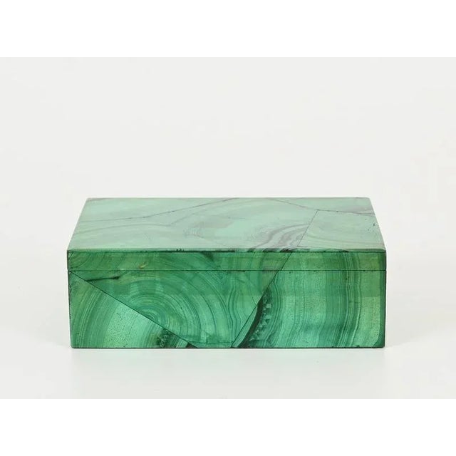 Mid-Century Modern Italian Jewelry Decorative Box in Green Malachite Marble, 1950s For Sale - Image 12 of 14