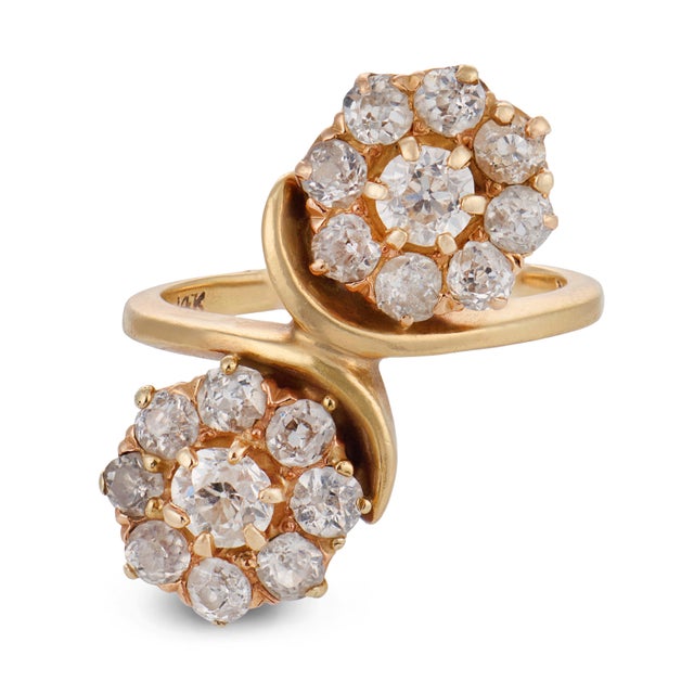 Contemporary Vintage 2.00 Carat Old Cut Diamond 14k Yellow Gold Bypass Ring, Size 5.75 For Sale - Image 3 of 5