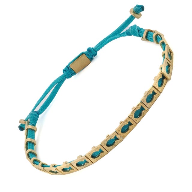 Turquoise Lucky Fish Turquoise Woven Unisex String Bracelet For Sale - Image 8 of 9