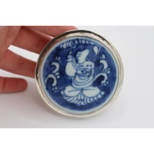 Dog God in Blue Underglaze Porcelain & Sterling Pendant, Marked Siam, 925, and Sterling For Sale - Image 4 of 6