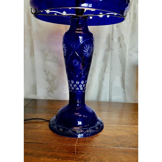 Bristol Cobalt Blue Cut Glass Lamp with Glass Shade This is a Stunning piece and larger than most, the base of the lamp...