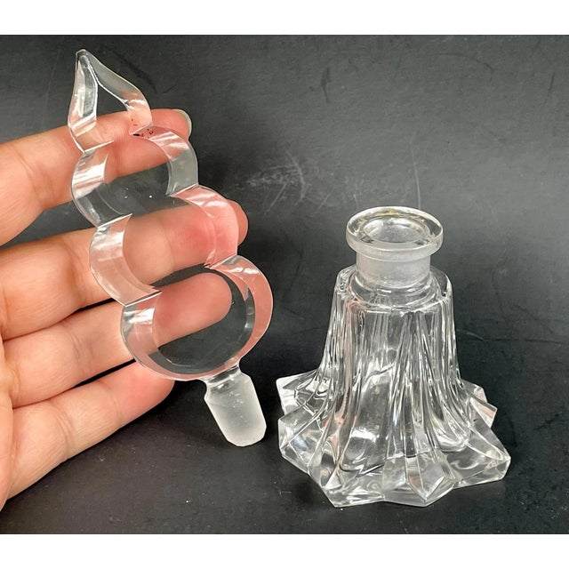 Glass Vintage Perfume Bottle With Tall Stopper, 1930s Art Deco Czech Glass, 6” For Sale - Image 7 of 9
