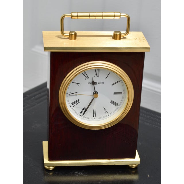 Traditional Howard Miller Rosewood Finish Bracket Mantel Clock 613-528 Carriage Desk Brass For Sale - Image 3 of 3