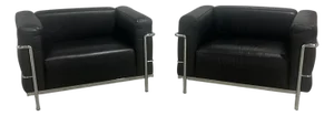 Pair of 'Lc3' Black Leather Club Chairs by Le Corbusier for Cassina, Signed