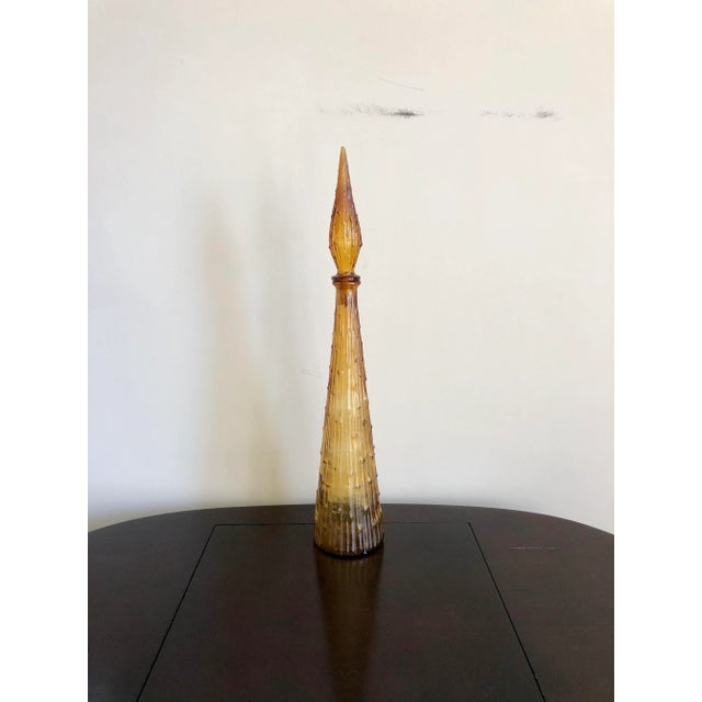 Glass Mid 20th Century Amber Faux Bamboo Italian Art Glass Decanter For Sale - Image 7 of 7