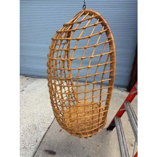 Mid-Century Modern Wicker Rattan Hanging Chair, Italian Franco Albini Style For Sale In Philadelphia - Image 6 of 13