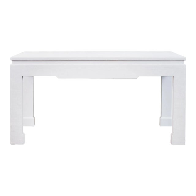 Carl Springer Style White Raffia Coffee Table in Modern Ming Legs For Sale