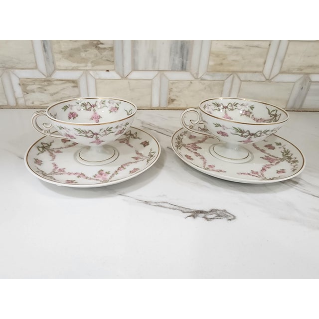 1910s 2 Precious Delicate Limoges Demitasse Tea Cups and Saucers For Sale - Image 4 of 7