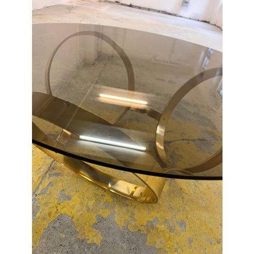 Round Coffee Table in Brass and Smoked Glass attributed to Knut Hesterberg for Ronald Schmitt For Sale - Image 10 of 11